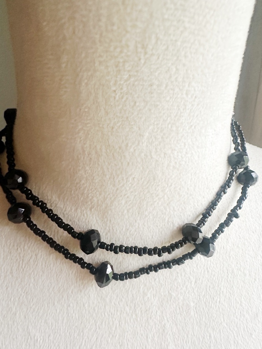 Black Beaded Glass Layering Long  Necklace - Women Jewelry